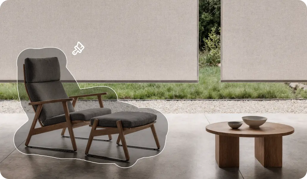 AI image editor example showing a chair being changed in a room photo
