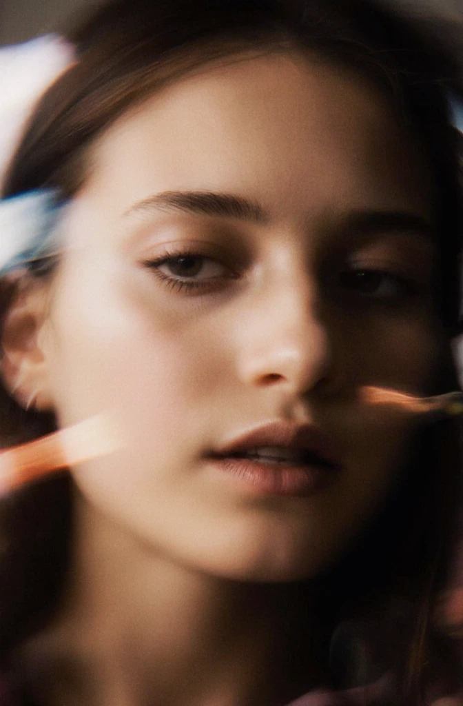 Extreme close-up portrait of a young woman’s face